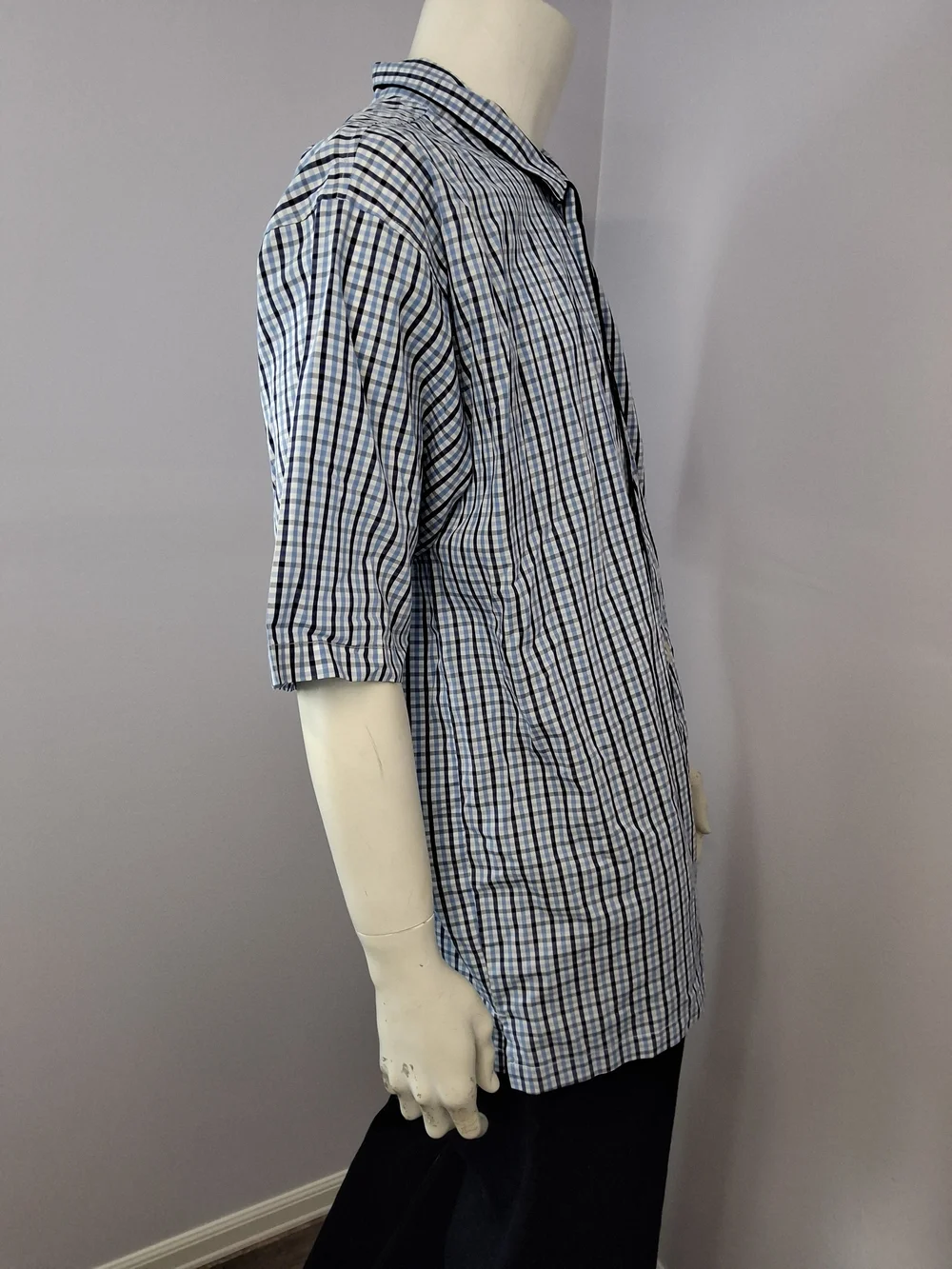 Polo Ralph Lauren Men's Blue White Black Check Woven Cotton Button-Up Pocket L